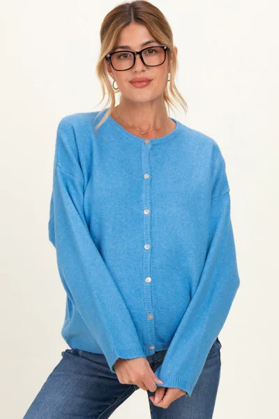 PinkBlush Aqua Classic Crew Neck Maternity Button Cardigan