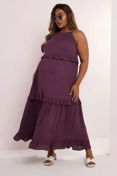 Yours Clothing BUMP IT UP MATERNITY Dark Purple Tiered Frill Maxi Dress