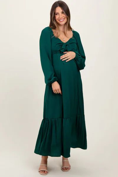 PinkBlush Emerald Bow Satin Maternity Maxi Dress