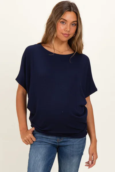 PinkBlush Navy Dolman Sleeve Boat Neck Maternity Top