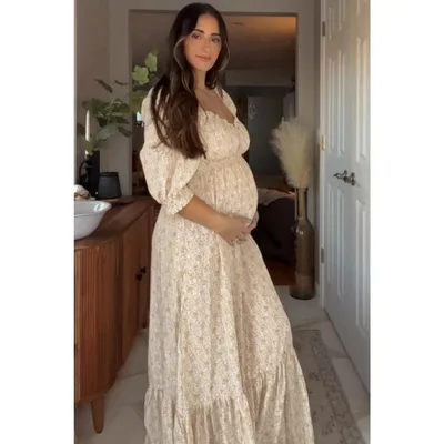 Target Pinkblush Cream Floral Sweetheart Neckline Maternity Maxi Dress Small