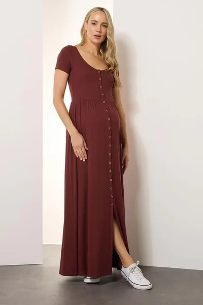 Yours Clothing LTS Tall Maternity Rust Brown Modal Ribbed Button Maxi Dress