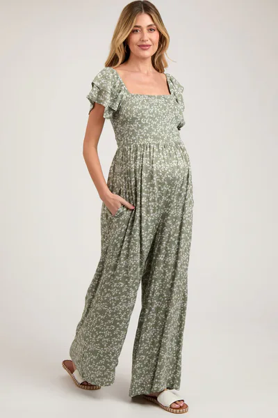 PinkBlush Green Floral Maternity Jumpsuit