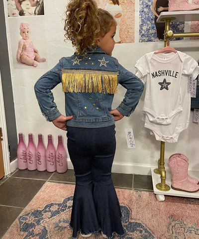 Bump City Denim Fringe Sparkle Jacket - Gold