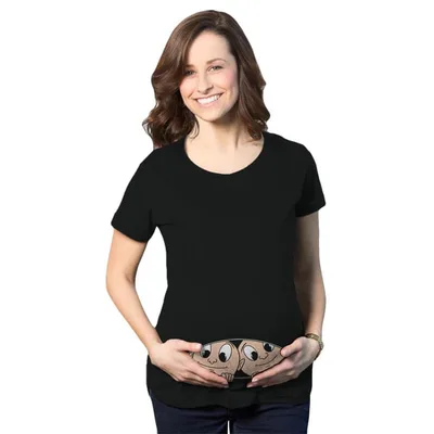 Target Maternity Peeking Twins T Shirt Cute New Baby Announcement Reveal Pregnancy Tee - Crazy Dog Maternity T Shirt Gift for Mom to be Black XXL