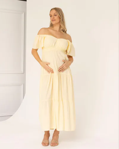Angel Maternity Lila Baby Shower Maternity Cotton Dress in Lemon