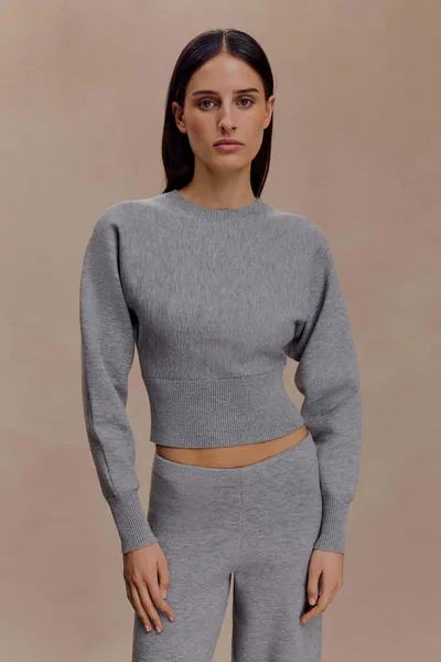MESHKI Ciaralee Cinched Waist Jumper- Grey Marle