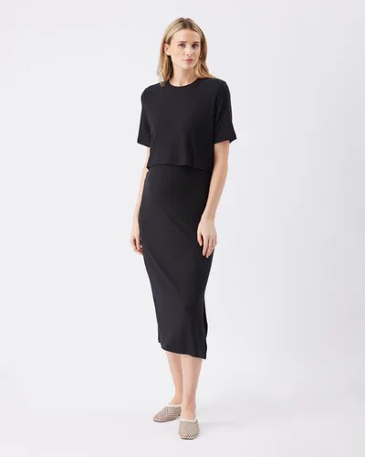 Ripe Maternity Ivy Rib Nursing Dress  Black