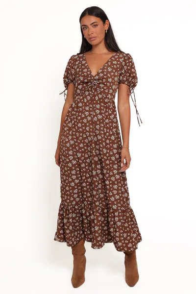 Petal & Pup Zina Maxi Dress - Brown Ditsy Floral