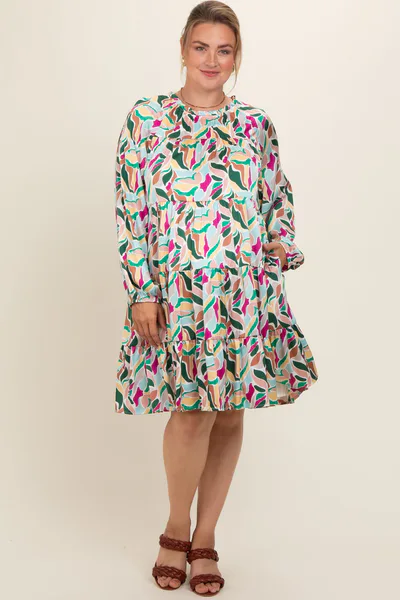 PinkBlush Magenta Print Satin Tiered Maternity Plus Dress