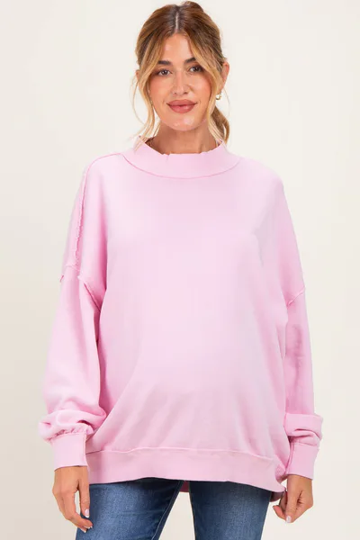 PinkBlush Light Pink Oversized High Neck Maternity Sweatshirt