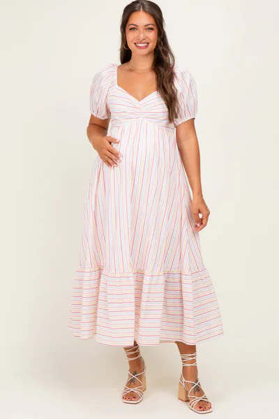 PinkBlush Fuchsia Stripe Sweetheart Neckline Maternity Midi Dress