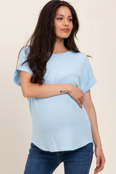 PinkBlush Light Blue French Terry Maternity Top