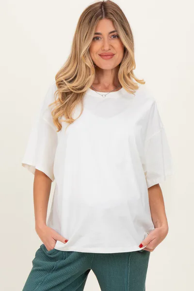 PinkBlush Cream Crew Neck Short Sleeve Oversized Maternity T-Shirt