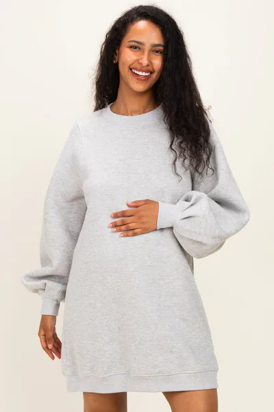PinkBlush Grey Marl Oversized Bubble Sleeve Maternity Sweatshirt Dress