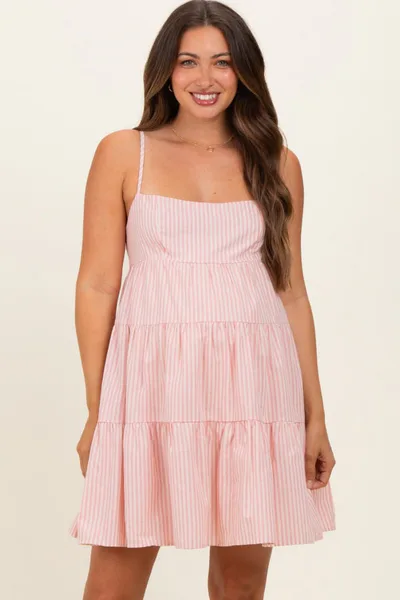 PinkBlush Pink Striped Tiered Cutout Maternity Dress