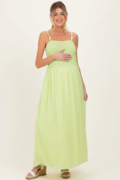 PinkBlush Lime Textured Smocked Maternity Maxi Dress