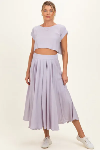 PinkBlush Dusty Lavender Crop Top Midi Skirt Maternity Set