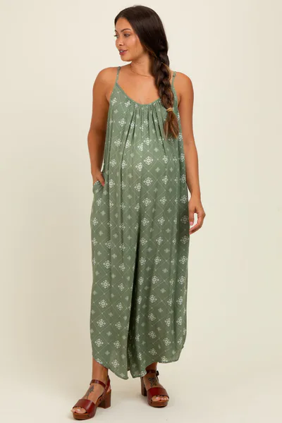 PinkBlush Olive Tile Mosaic Printed Cami Maternity Jumpsuit