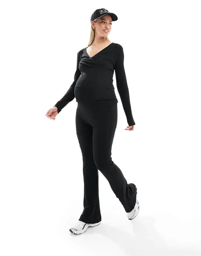 ASOS Mamalicious Maternity flared over the bump jersey pants in black - part of a set