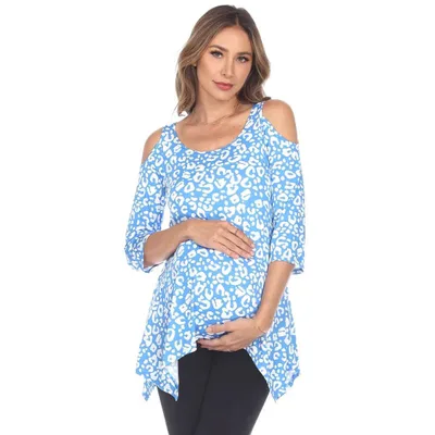 Target Maternity Leopard Cold Shoulder Tunic Top Blue 2X -White Mark