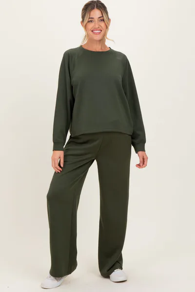 PinkBlush Olive Crewneck Pullover Pant Maternity Set