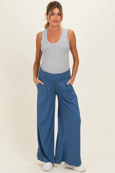 PinkBlush Denim Smocked Waistband Wide Leg Maternity Lounge Pants
