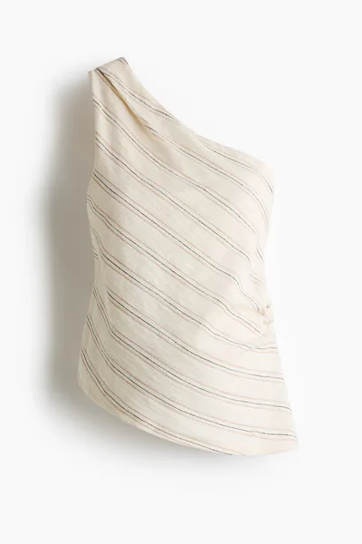H&M MAMA One-Shoulder Textured Cotton Top