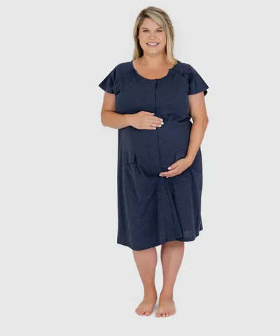 Bump City Universal Labor, Delivery & Nursing Gown (Navy Heather)