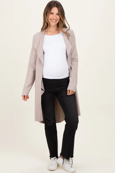 PinkBlush Oatmeal Knit Open Front Long Maternity Cardigan