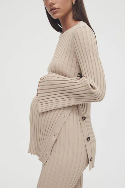 Legoe Heritage Luxe L/S Button Knit (Latte) - FINAL SALE