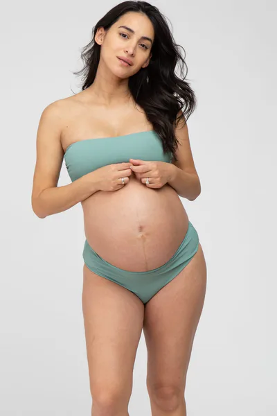 PinkBlush Sage Ribbed Bandeau Maternity Bikini Swim Set