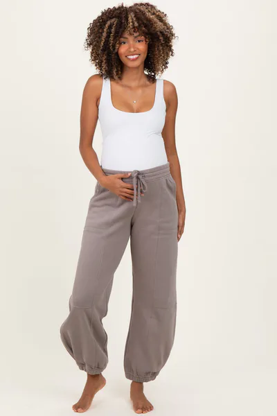 PinkBlush Camel Multi Seam Fleece Maternity Sweatpants