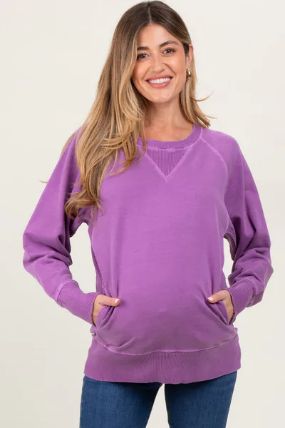 PinkBlush Violet Vintage Wash French Terry Maternity Pullover