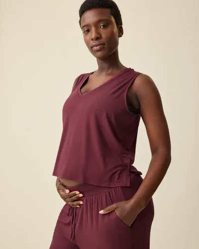 Kindred Bravely Aria Bamboo Cropped V-neck Tank | Deep Burgundy