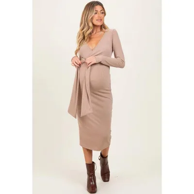 Target Pinkblush Taupe Ribbed Long Sleeve Maternity Wrap Dress Medium