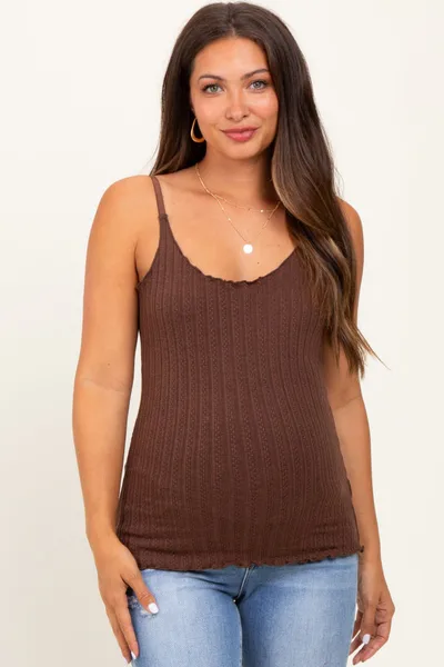 PinkBlush Brown Textured Knit Maternity Tank Top
