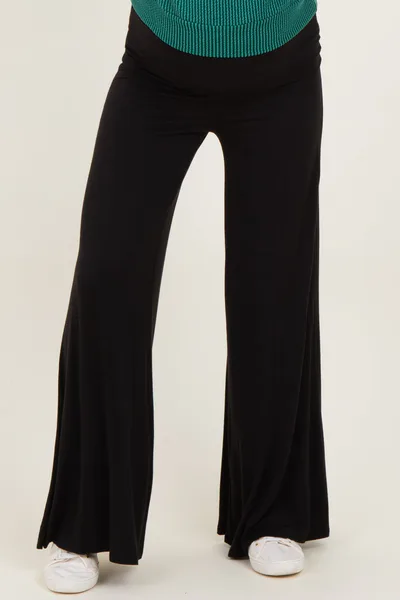 PinkBlush Black Fold Over Waist Maternity Wide Leg Lounge Pants