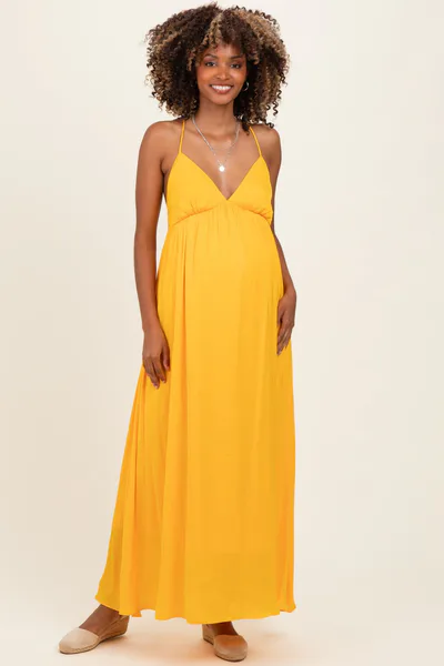 PinkBlush Sunflower V-Neck Open Back Maternity Maxi Dress