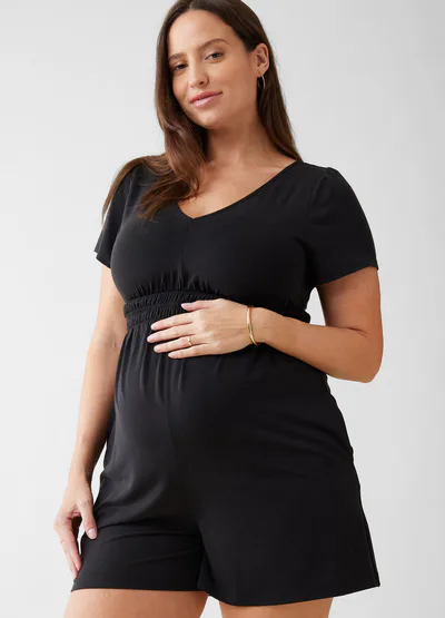 Ingrid & Isabel Short Sleeve V-Neck Knit Maternity Romper
