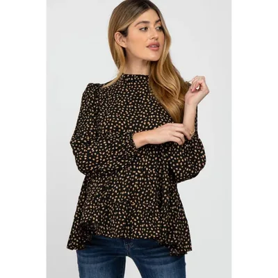 Target Pinkblush Black Animal Print Mock Neck Tiered Maternity Top XL
