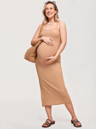 Momanda Square Neck Ribbed Maternity Dress