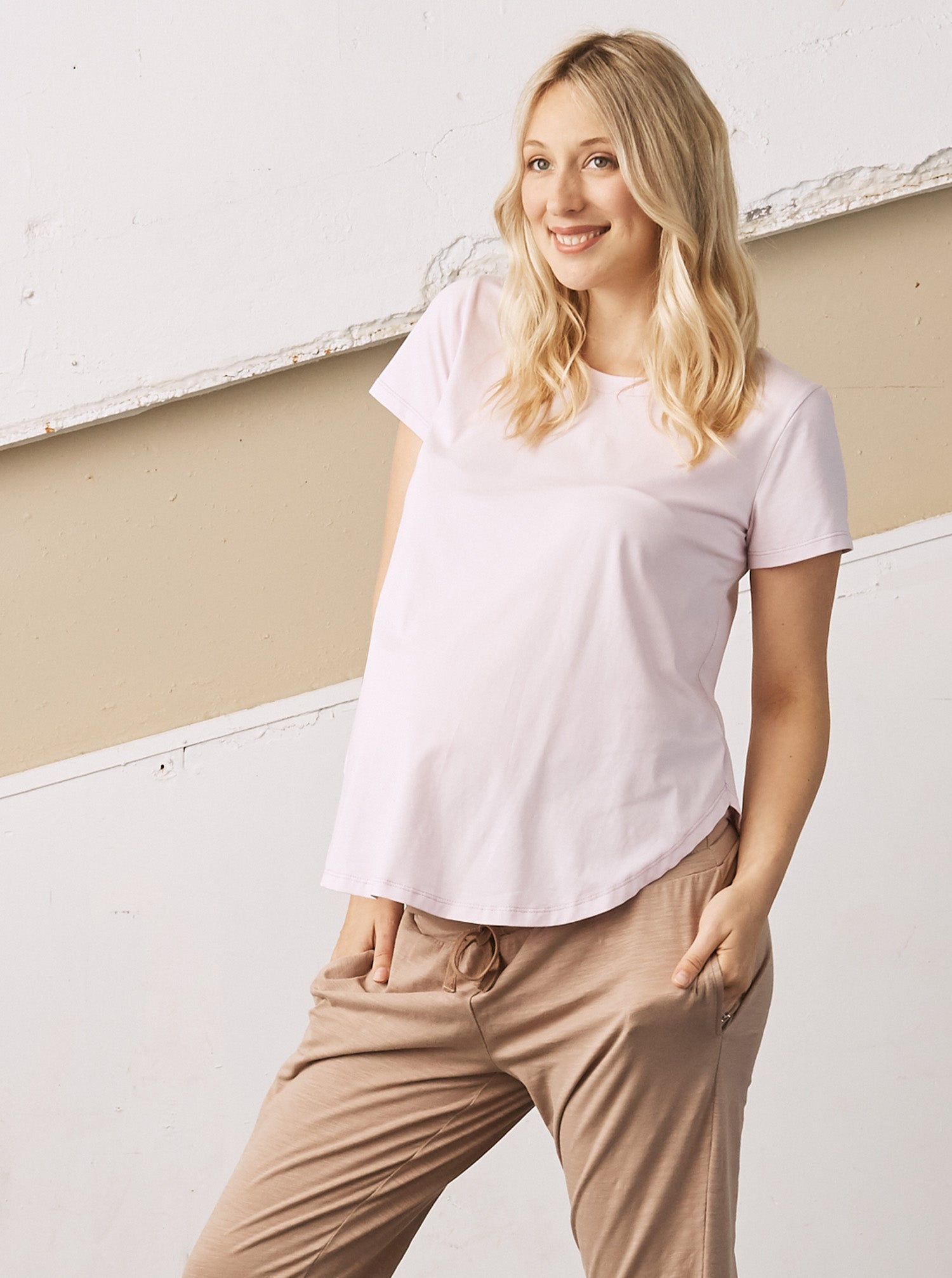 Angel Maternity Basic Maternity Cotton T-shirt - Soft Pink