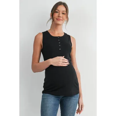 Target Hello Miz Women's Ribbed Henley Maternity Tank Top Fitted Nursing Friendly - Black - Small