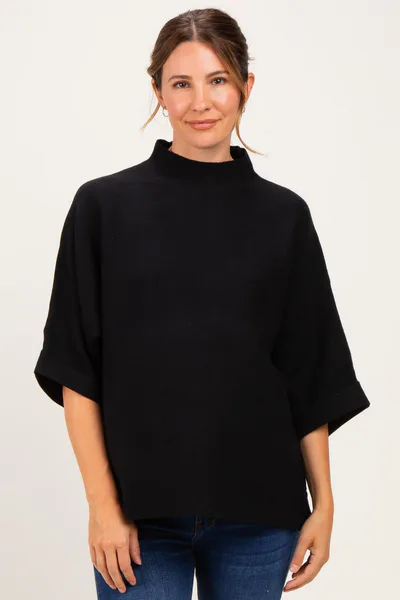 PinkBlush Black Mock Neck Dolman Short Sleeve Maternity Top