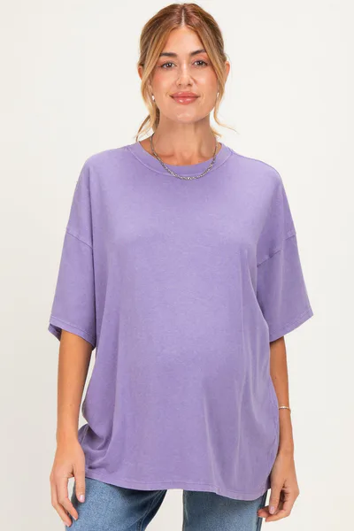 PinkBlush Dusty Purple Oversized Mineral Wash Maternity T-Shirt