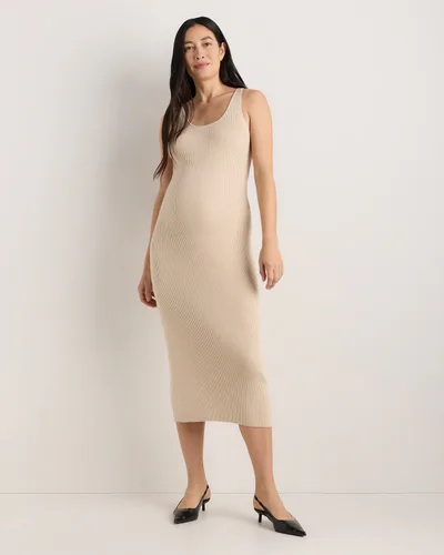 Quince Cotton Cashmere Maternity Fitted Midi Dress