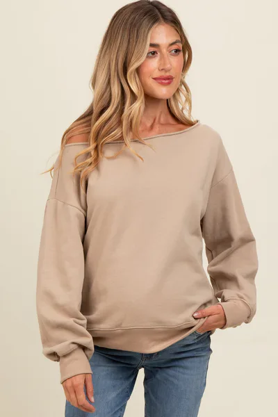 PinkBlush Taupe One Shoulder Maternity Sweatshirt