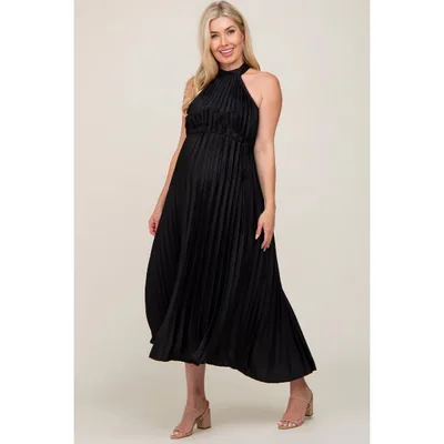Target Pinkblush Black Pleated Maternity Halter Dress Small