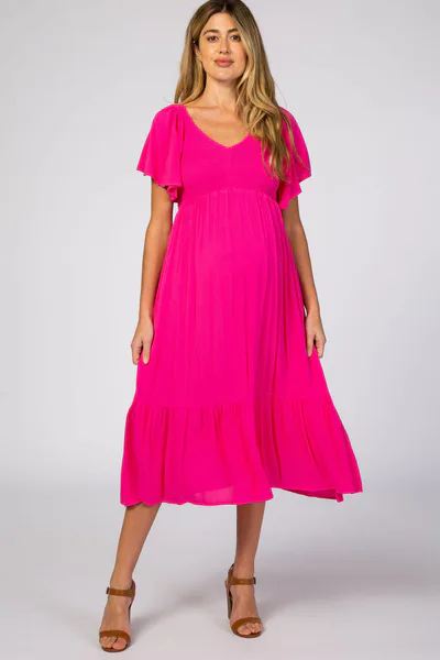 PinkBlush Fuchsia Smocked Ruffle Maternity Dress
